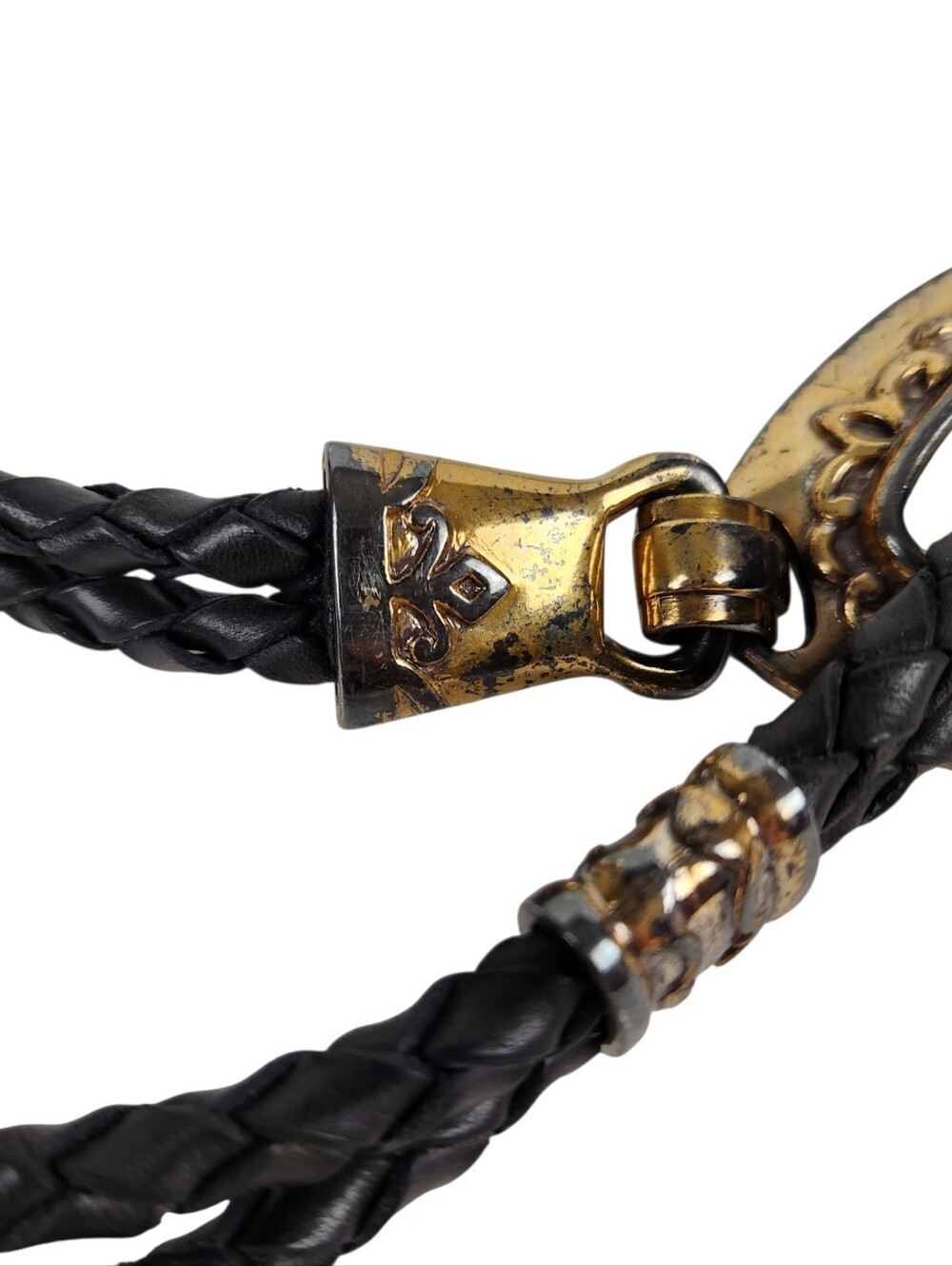Brighton Vintage 90s Black Leather Braided Bolo Belt Western Womens One Size OS - Picture 4 of 7
